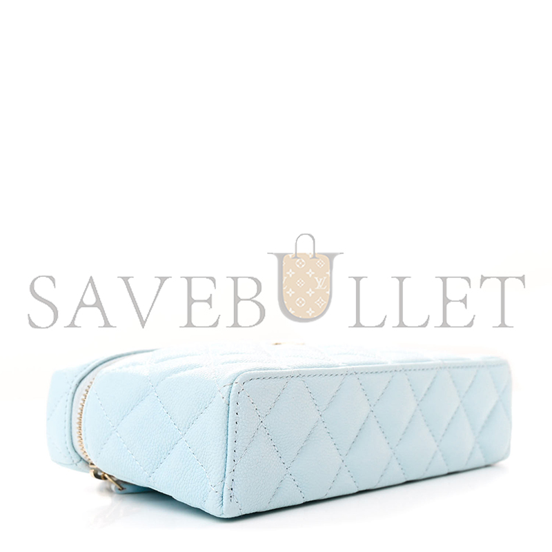 Ch*el cc top handle long vanity case with chain shiny caviar light gold hardware light blue ap4385 b10583 (19.5*17*5cm)